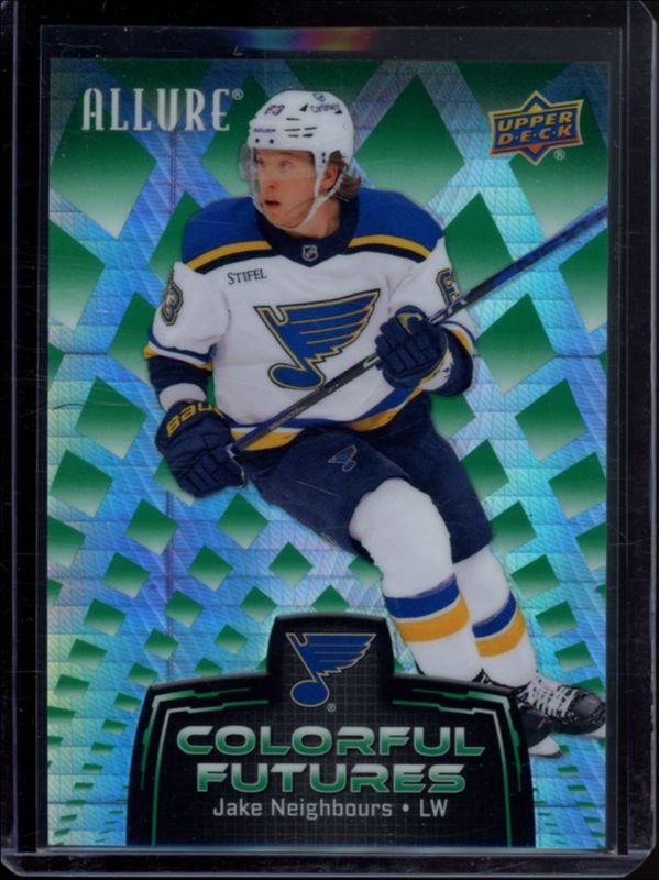 Jake Neighbours 2024 Upper Deck Allure #CF-3 Colorful Futures - Green Spectrum /99 RAW
