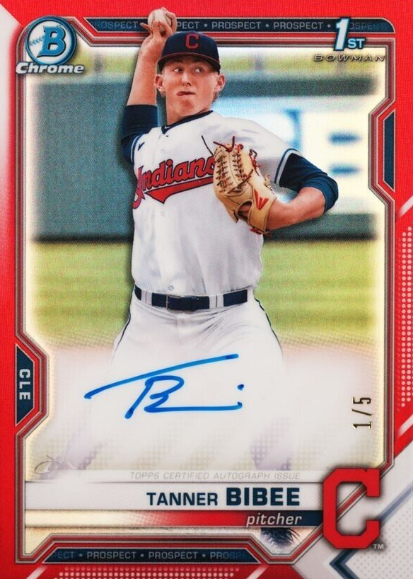 Tanner Bibee 2021 Bowman Draft #CDA-TBI Chrome DP Auto - Red Refractor ...