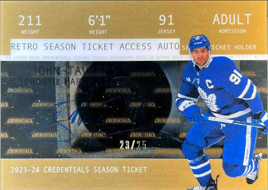 John Tavares 2024 Upper Deck Credentials #1997-JT 2023-24 Update 1997 Season Ticket Acetate Auto /25 RAW