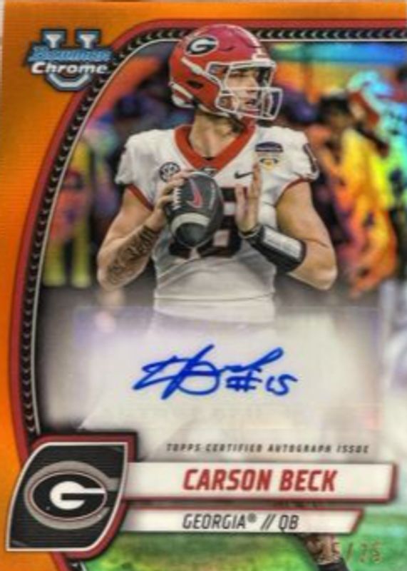 Carson Beck 2024 Bowman Chrome University #PA-CBE Prospect Auto - Orange Refractor /25 RAW