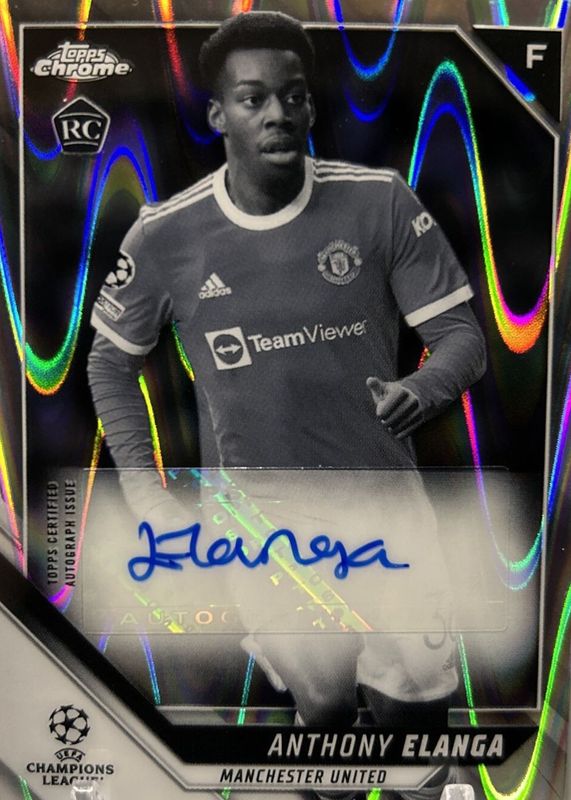 Anthony Elanga 2021 Topps Chrome UEFA Champions League #CA-AE Autographs - Black & White RayWave Refractor Rookie RAW