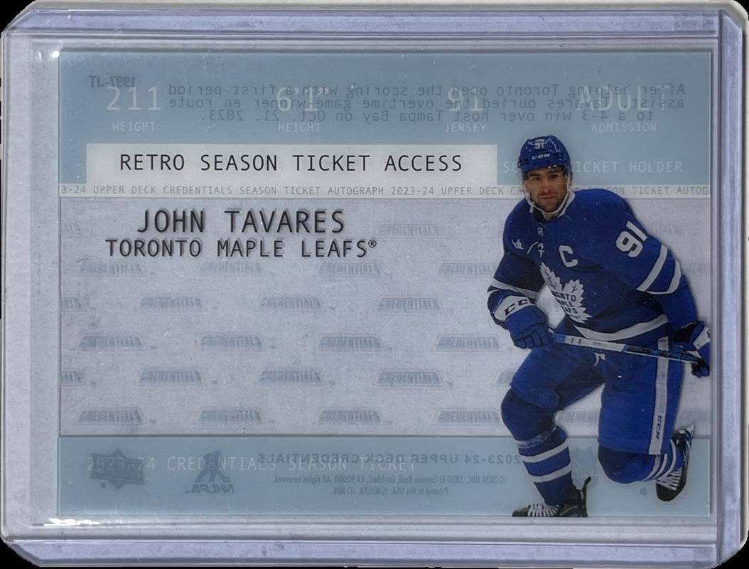 John Tavares 2023 Upper Deck Credentials #1997-JT 1997 Season Ticket - Acetate RAW