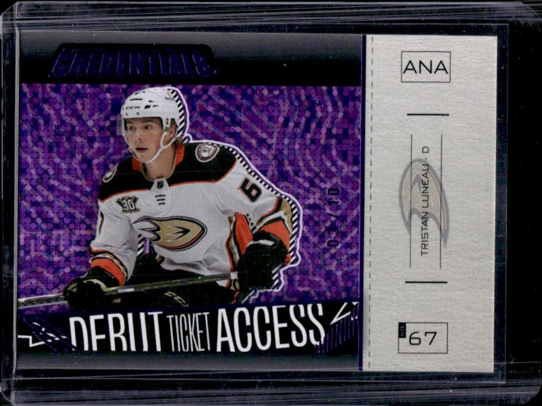 Tristan Luneau 2023 Upper Deck Credentials #125 Debut Ticket Access Horizontal Variation Purple /10 Rookie RAW