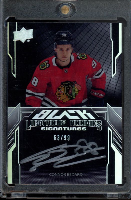 Connor Bedard 2023 SPx #LRA-CB UD Black Lustrous Rookie Signatures /99 RAW