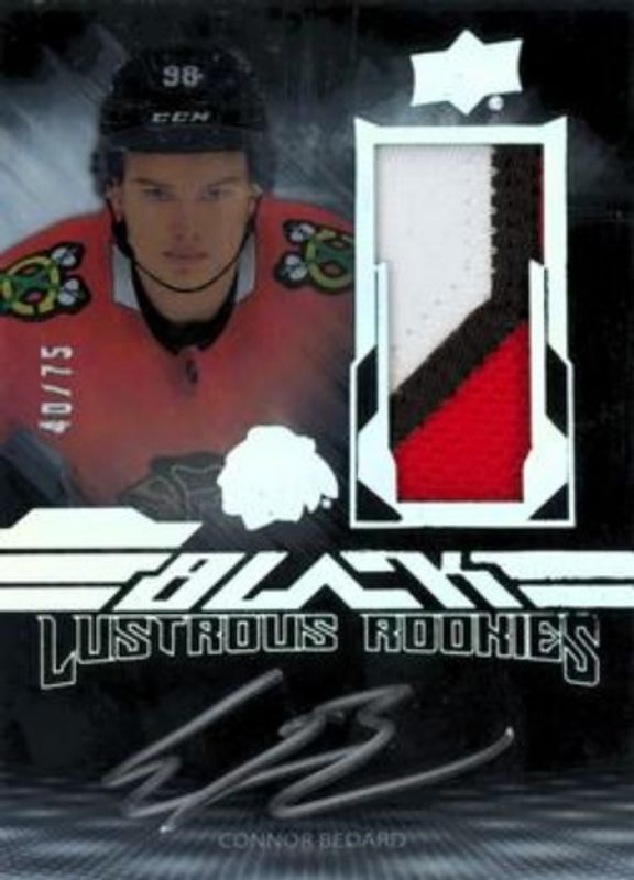 Connor Bedard 2023 SPx #LRAP-CB UD Black Lustrous Rookie - Auto Patch /125 RAW