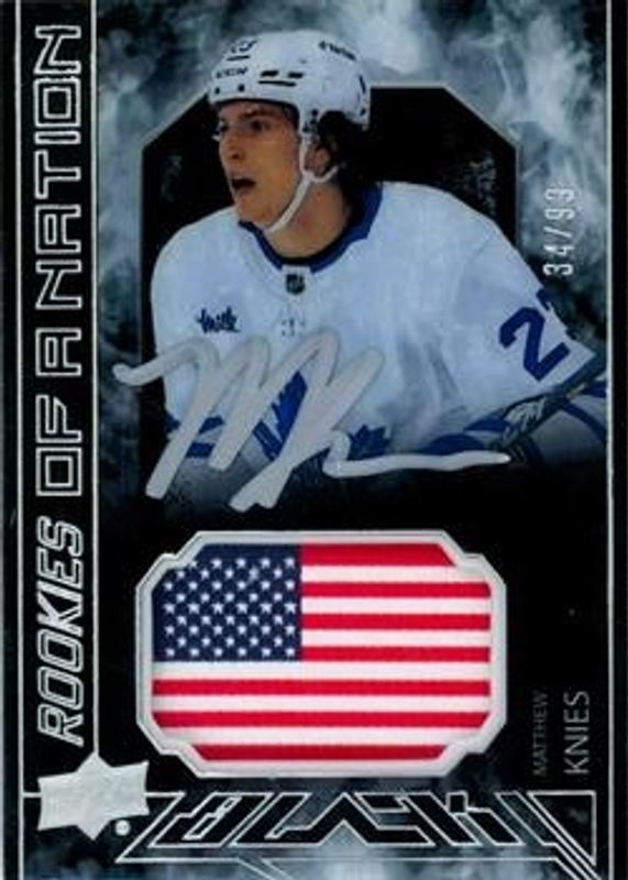 Matthew Knies 2023 SPx #PON-MK UD Black Pride of a Nation - Auto Patch /99 Rookie RAW