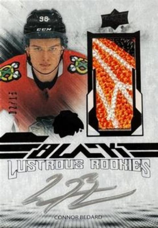Connor Bedard 2023 SPx #LRAP-CB UD Black Lustrous Rookie Auto Patch Clarity /15 RAW