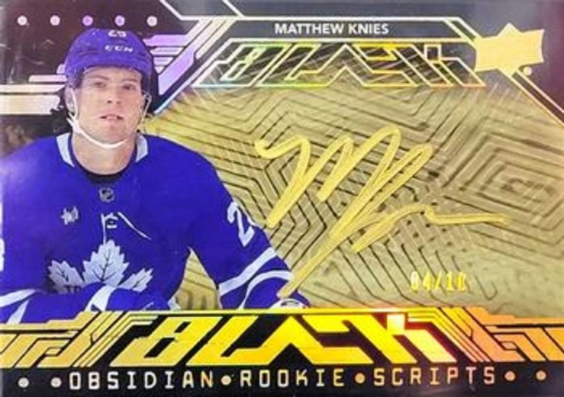 Matthew Knies 2023 SPx #ORS-MK UD Black Obsidian Rookie Scripts - Gold /10 RAW