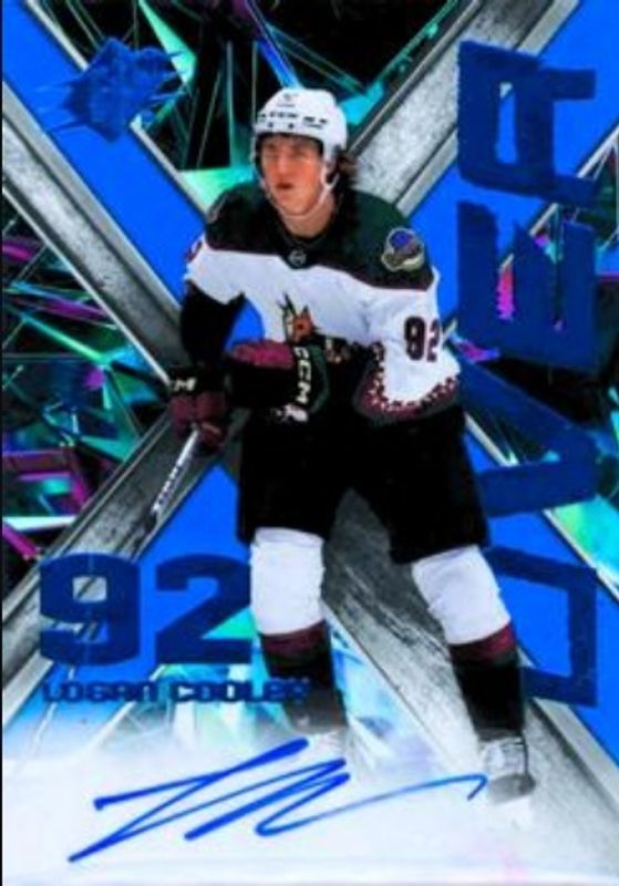 Logan Cooley 2023 SPx #XO-CO X Over Signatures - Blue /1 Rookie RAW