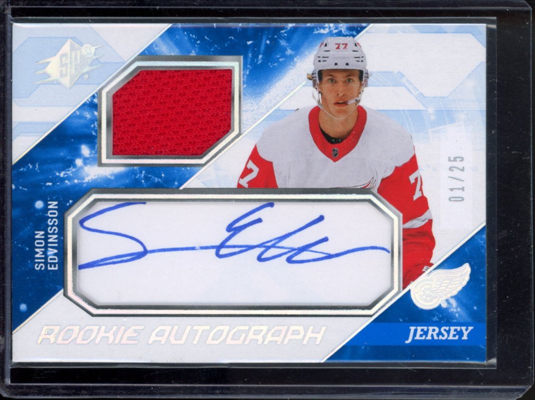 Simon Edvinsson 2023 SPx #SE Rookie Auto Jersey - Spectrum /65 RAW