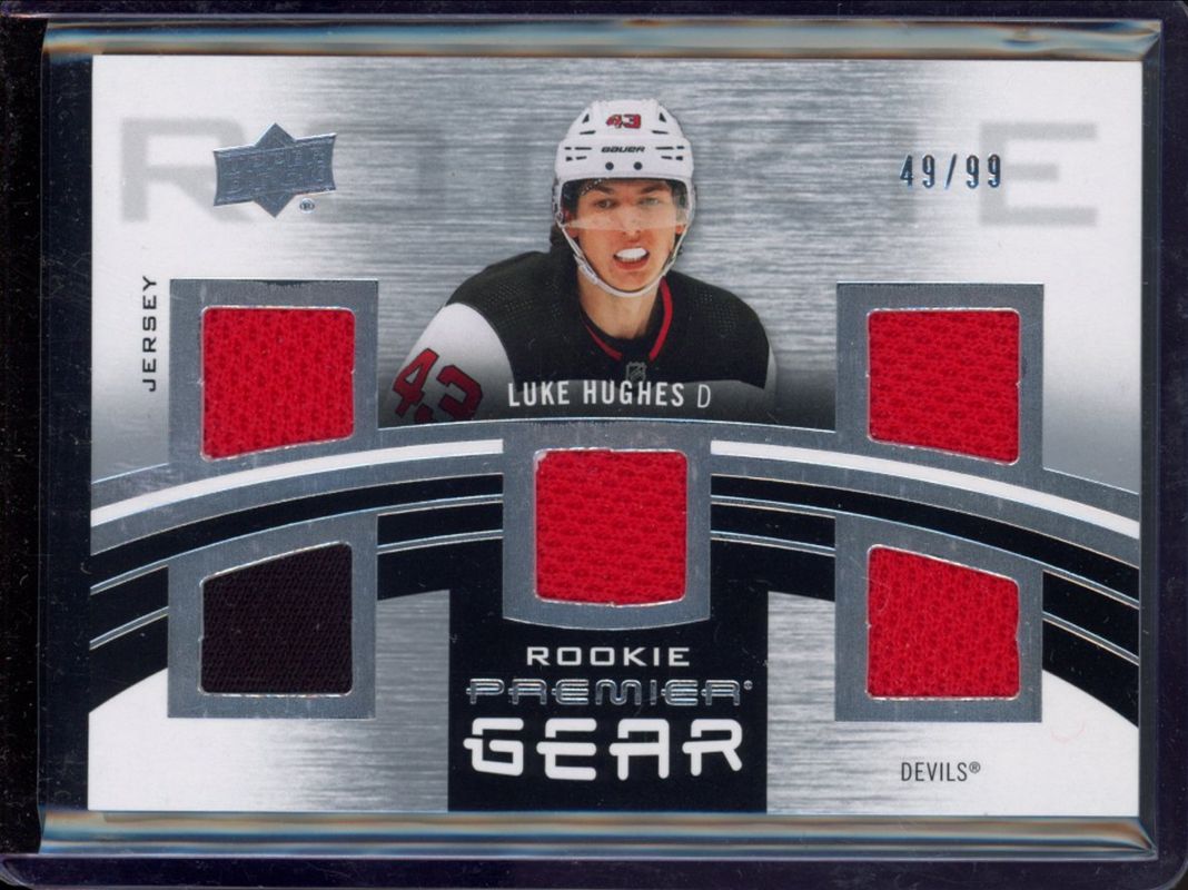 Luke Hughes 2023 Upper Deck Premier #PGR-LH Premier Gear Rookies - Jersey /99 RAW