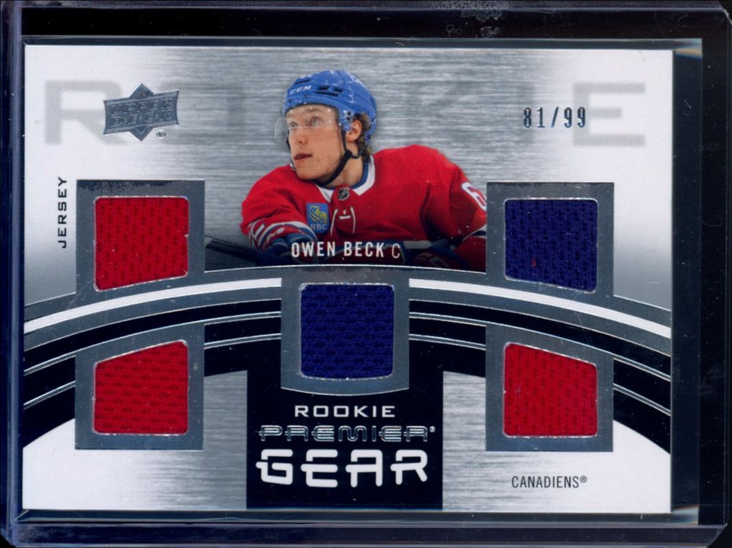 Owen Beck 2023 Upper Deck Premier #PGR-OB Premier Gear Rookies - Jersey /99 RAW