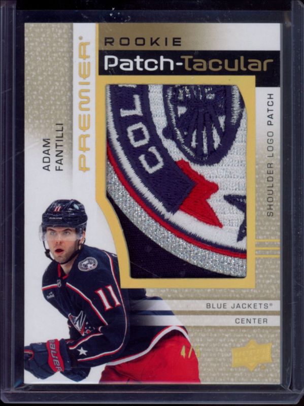 Adam Fantilli 2023 Upper Deck Premier #RPT-AF Rookie Patch-Taculars Shoulder Logos - Gold /5 RAW