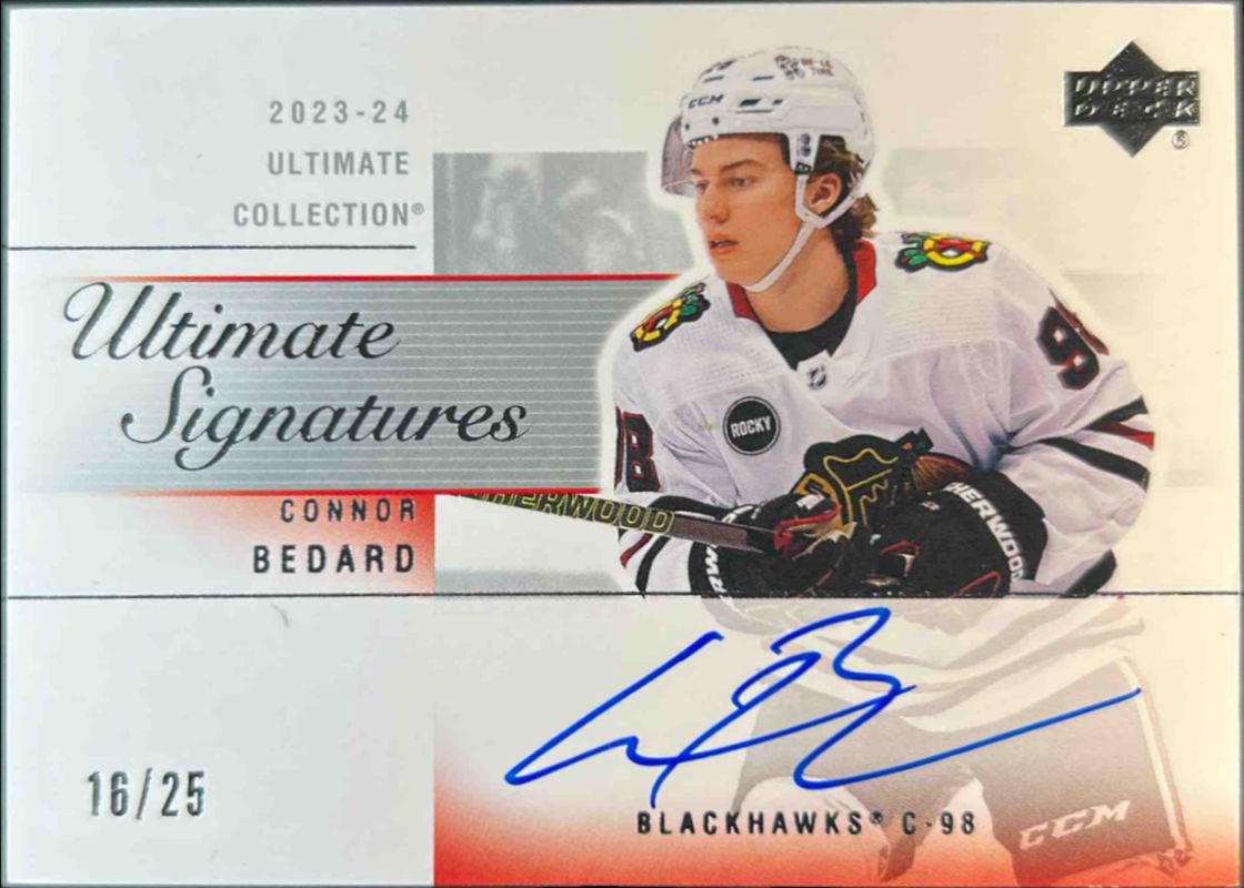 Connor Bedard 2023 Ultimate Collection #CB-A 2003 Retro Signatures /25 Rookie RAW