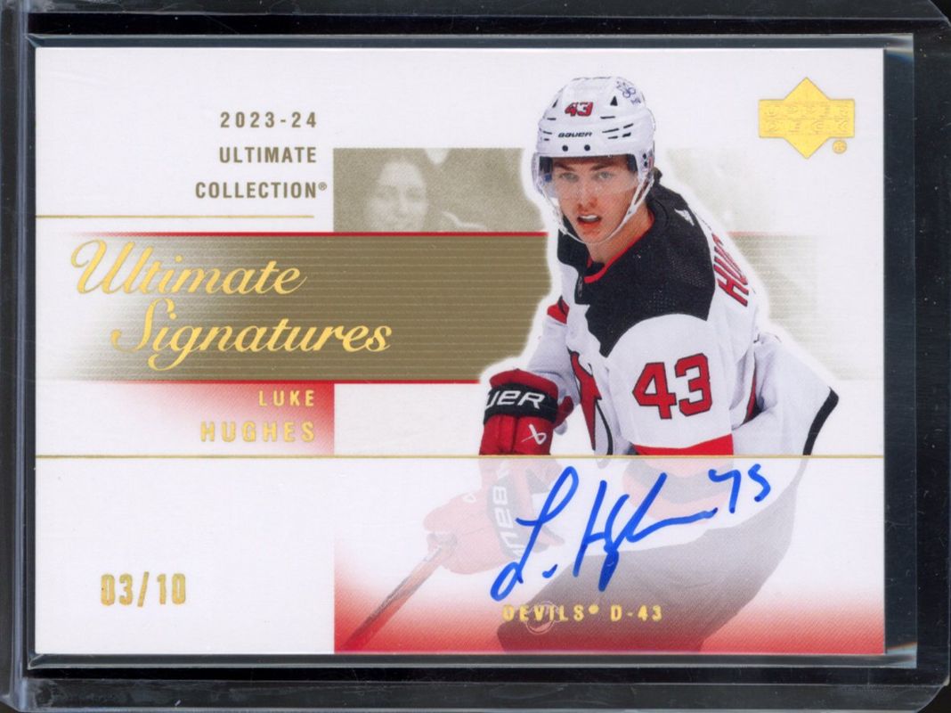 Luke Hughes 2023 Ultimate Collection #LH-A 2003 Retro Signatures - Gold /10 Rookie RAW
