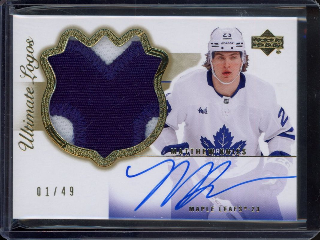 Matthew Knies 2023 Ultimate Collection #03R-MK 2003 Rookie Retro Material Signatures - Gold Patch /25 RAW