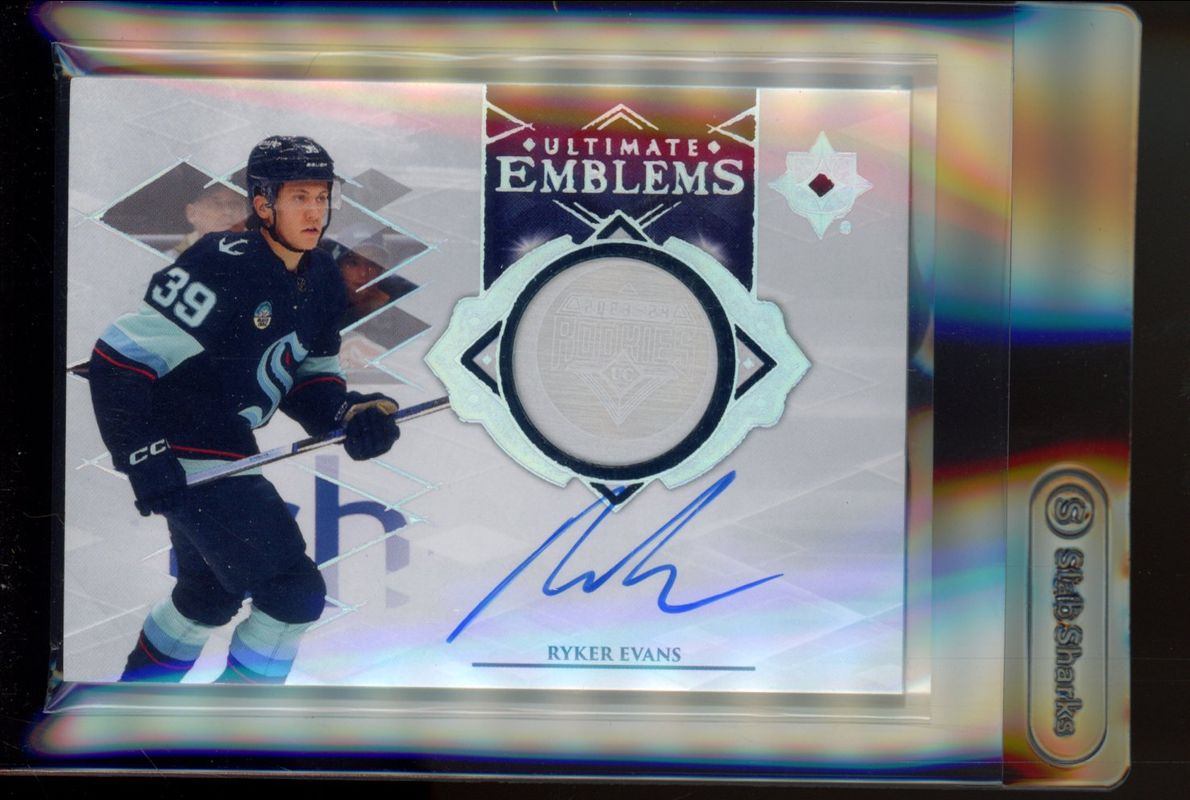 Ryker Evans 2023 Ultimate Collection #UE-RE Ultimate Emblems - Auto Rookie RAW