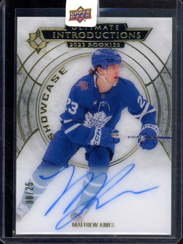 Matthew Knies 2023 Ultimate Collection #UI-92 Ultimate Introductions Auto - Gold /25 Rookie RAW