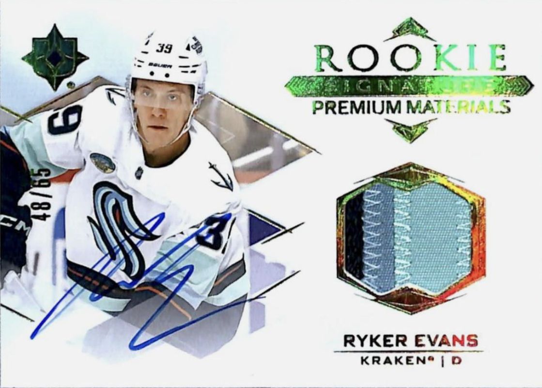Ryker Evans 2023 Ultimate Collection #RSM-RE Rookie Signatures Premium Materials /65 RAW