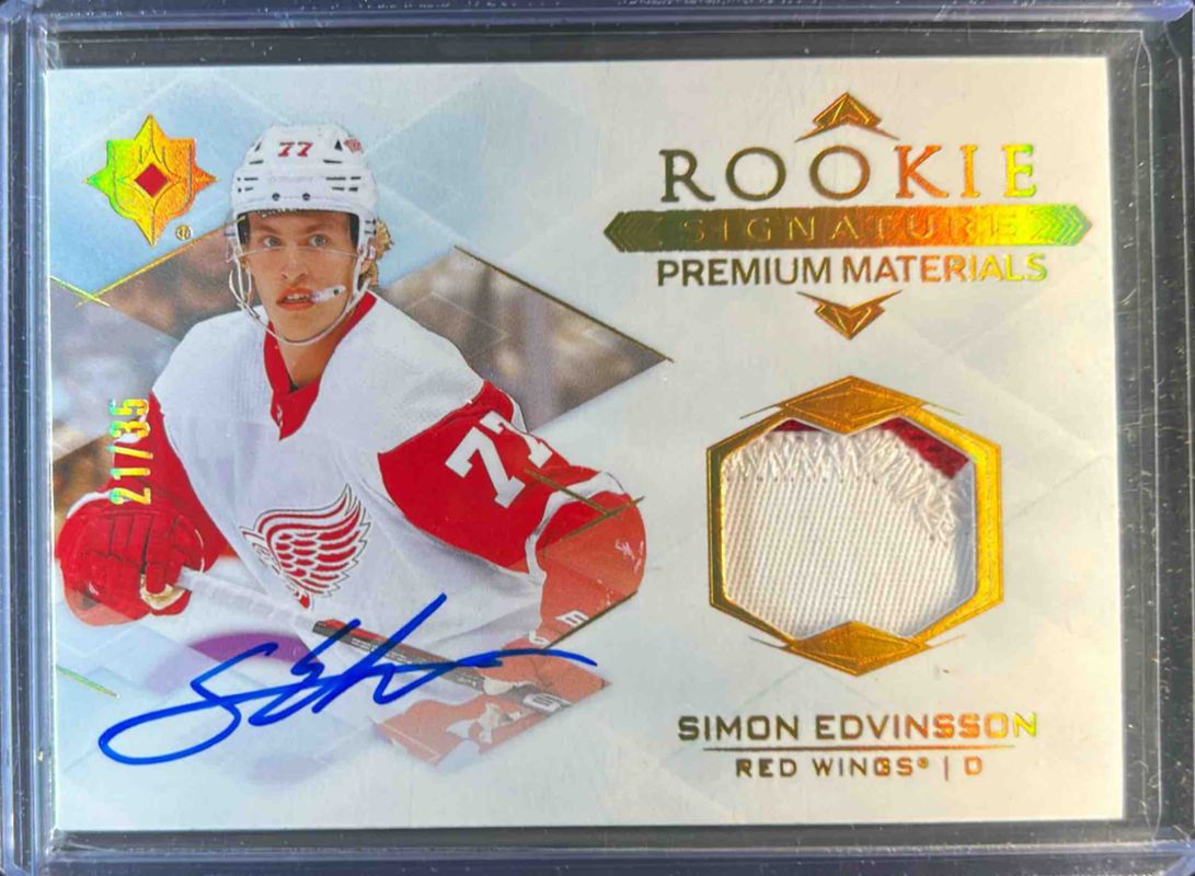 Simon Edvinsson 2023 Ultimate Collection #RSM-SE Rookie Signatures Premium Materials /65 RAW