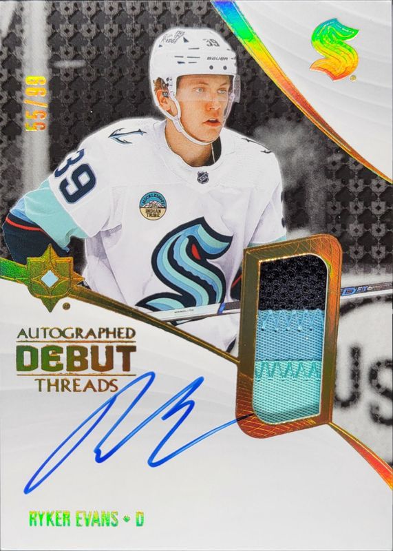Ryker Evans 2023 Ultimate Collection #ADT-RE Debut Threads /49 Rookie RAW