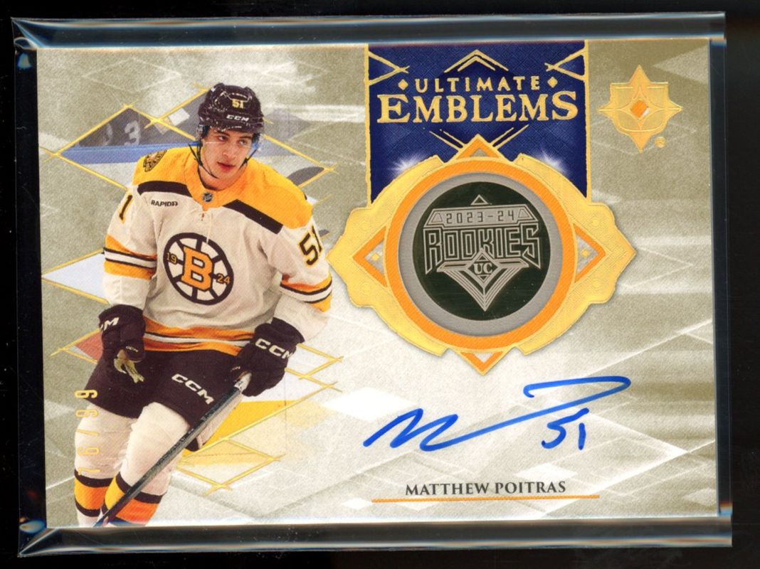 Matthew Poitras 2023 Ultimate Collection #UE-PO Ultimate Emblems - Gold Auto /25 Rookie RAW