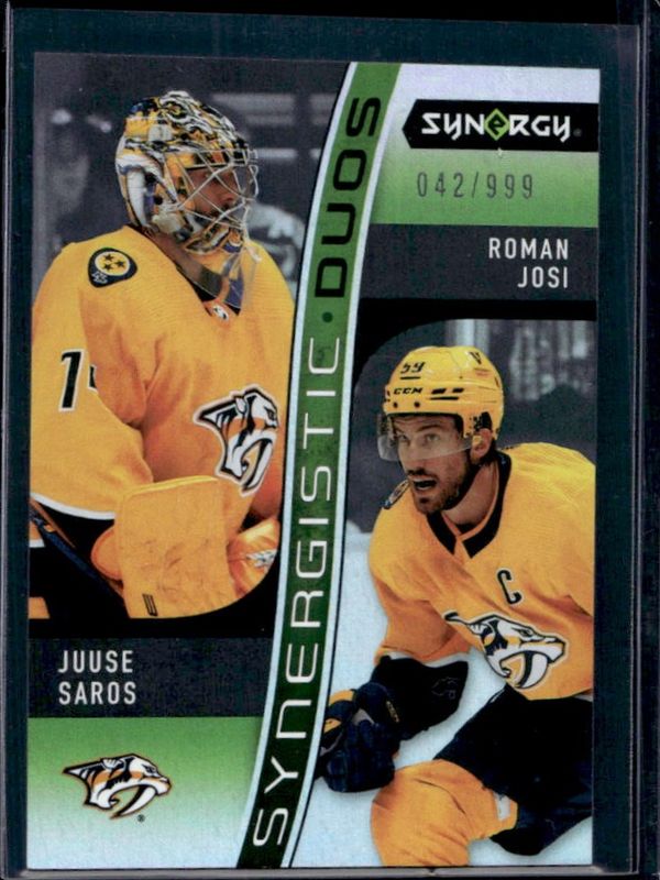 Juuse Saros / Roman Josi 2023 Upper Deck Synergy #SD-12 Synergistic Duos Star Star /999 RAW