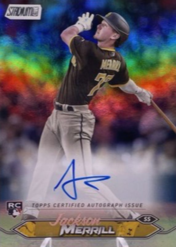 Jackson Merrill 2024 Stadium Club #SCBA-JME Autographs - Rainbow Foilboard /10 Rookie RAW