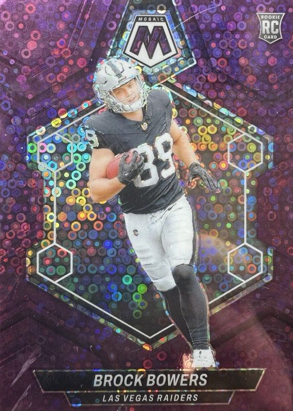 Brock Bowers 2024 Mosaic #313 No Huddle Purple /50 Rookie RAW