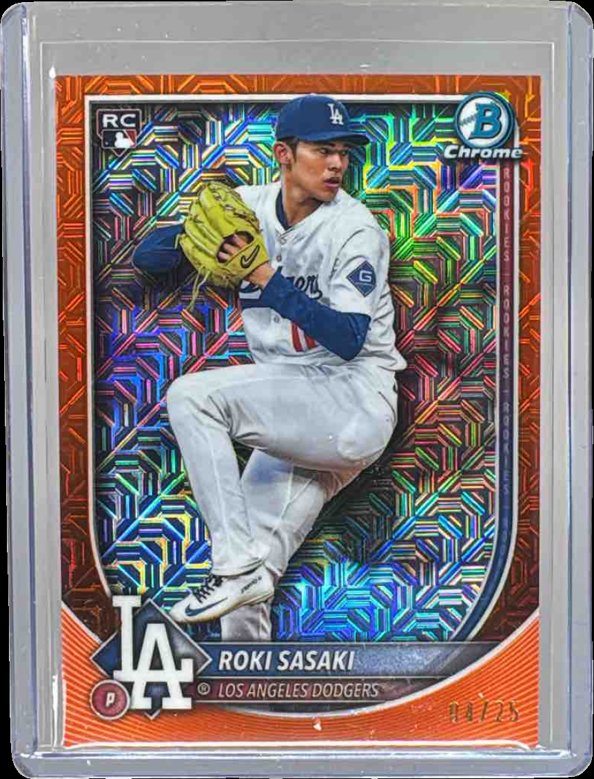 Roki Sasaki 2025 Bowman Chrome Mega Box #12 Orange Mojo Refractor