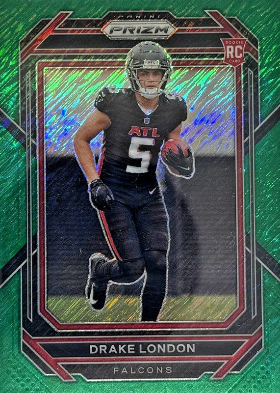 Drake London 2022 Prizm #308 Green Shimmer /5 Rookie RAW
