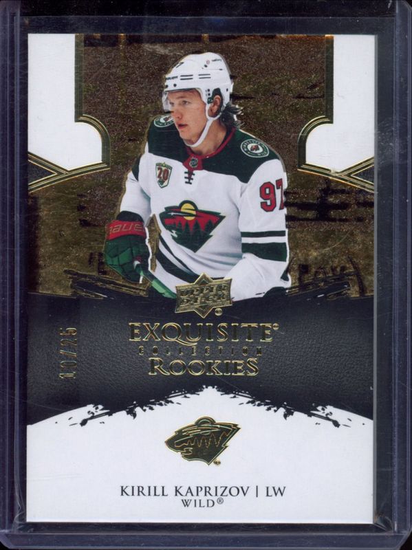 Kirill Kaprizov 2021 Upper Deck Ice #R-22 2020 Upper Deck Exquisite Collection Update: Rookies - Gold /25 RAW