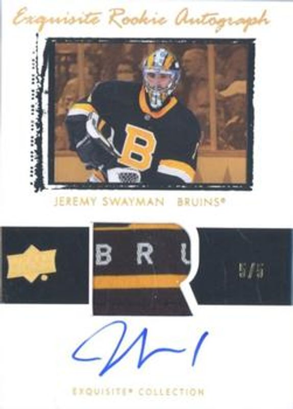 Jeremy Swayman 2021 Upper Deck Ice #03T-JS Exquisite Collection 2003 Rookie Auto Patch - Gold /5 RAW