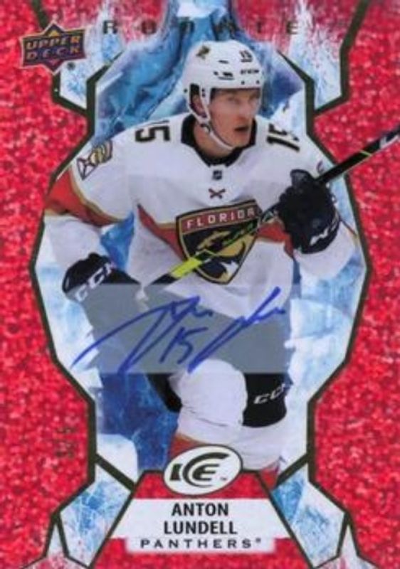 Anton Lundell 2021 Upper Deck Ice #101 Autographs - Red /5 Rookie RAW