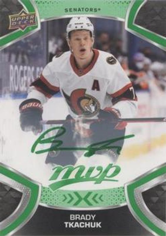 Brady Tkachuk 2021 Upper Deck MVP #107 Green Script RAW