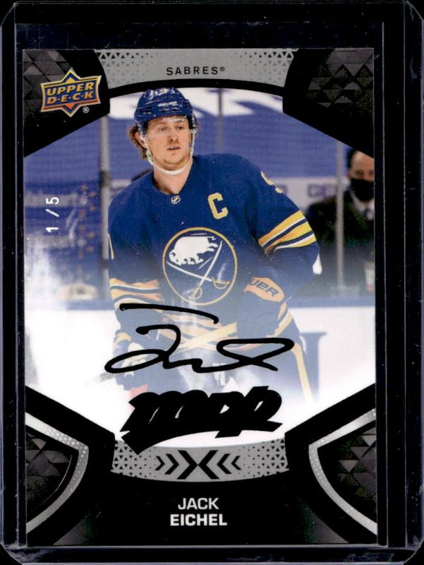 Jack Eichel 2021 Upper Deck MVP #55 Super Script Black /5 RAW