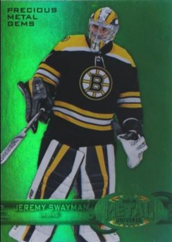 Jeremy Swayman 2021 Metal Universe #R-5 1997 Retro Rookies - Precious Metal Gems Green /10 RAW