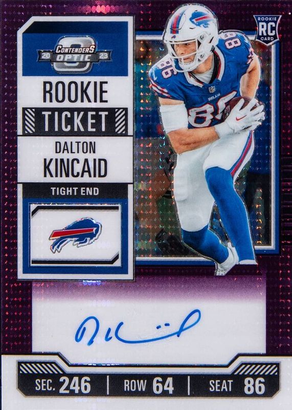 Dalton Kincaid 2023 Contenders Optic #107 Rookie Ticket Auto - Purple Pulsar /21 RAW