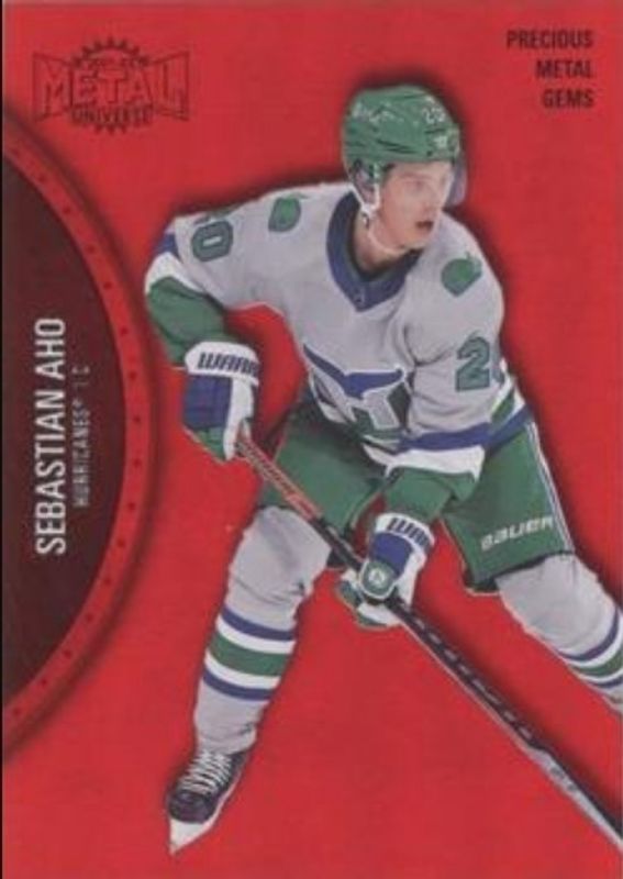 Sebastian Aho 2021 Metal Universe #110 Precious Metal Gems Red /100 RAW