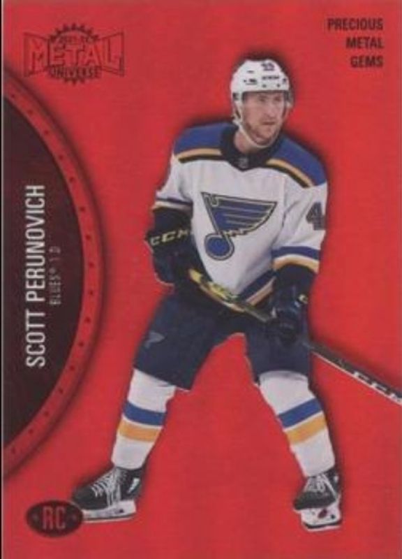 Scott Perunovich 2021 Metal Universe #171 Precious Metal Gems Red /100 Rookie RAW