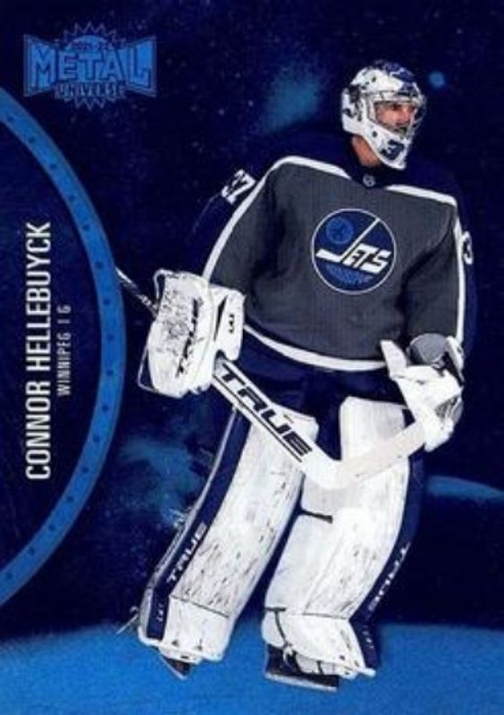 Connor Hellebuyck 2021 Metal Universe #104 Blue Spectrum RAW