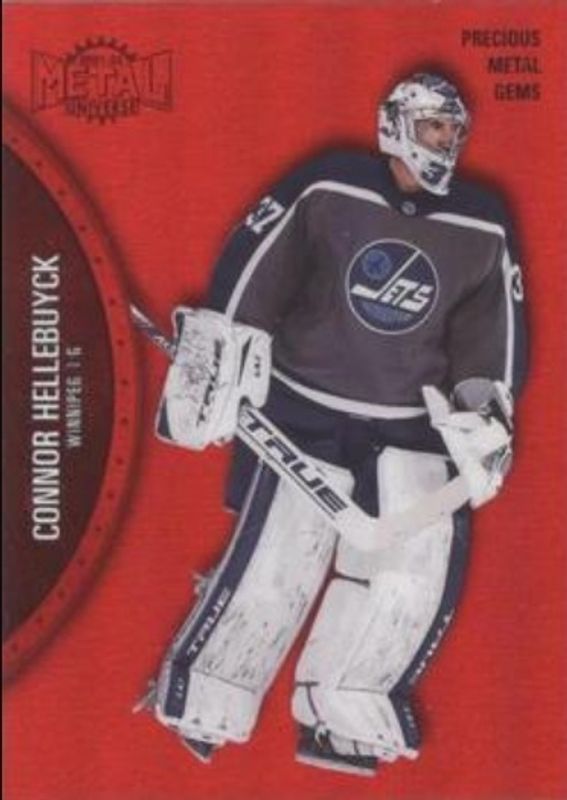 Connor Hellebuyck 2021 Metal Universe #104 Precious Metal Gems Red /100 RAW