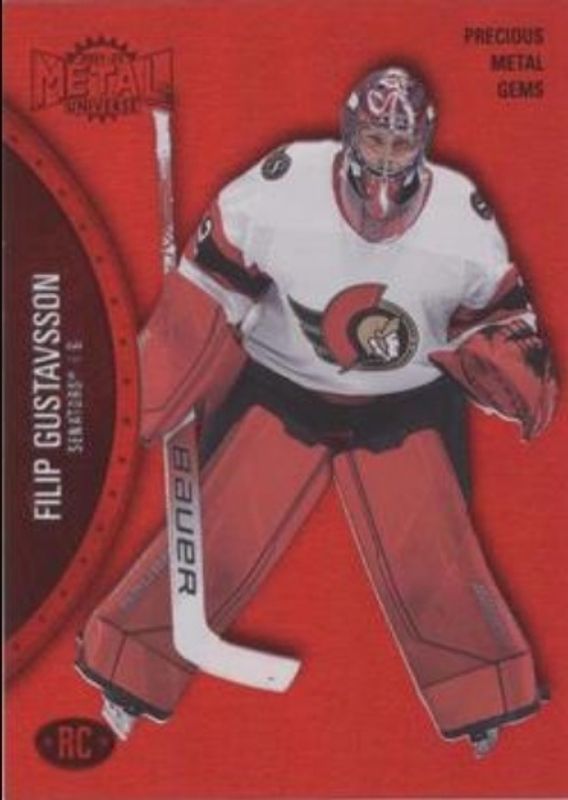 Filip Gustavsson 2021 Metal Universe #159 Precious Metal Gems Red /100 Rookie RAW