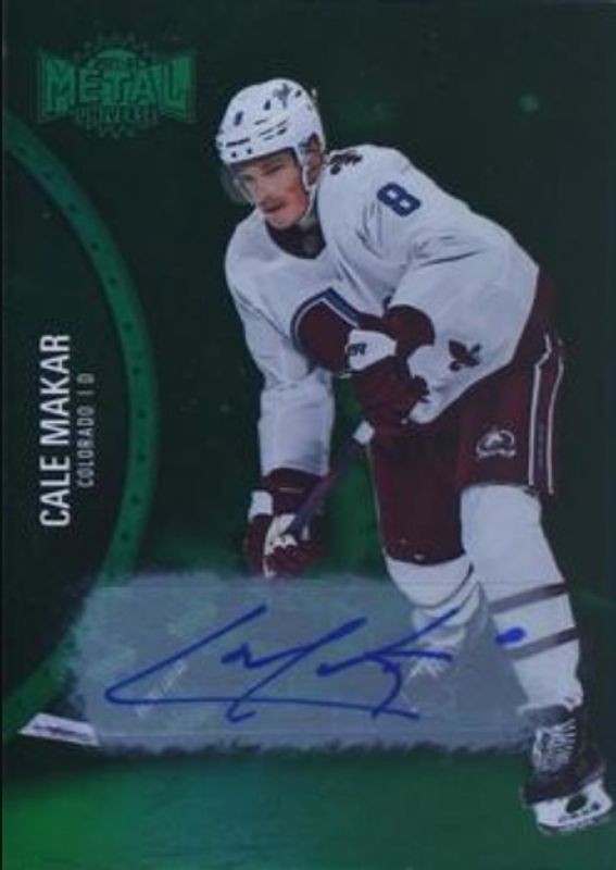 Cale Makar 2021 Metal Universe #112 Autographs Green /10 RAW