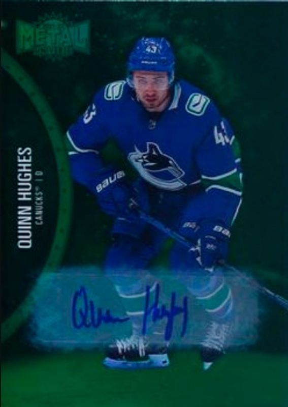 Quinn Hughes 2021 Metal Universe #49 Autographs Green /10 RAW