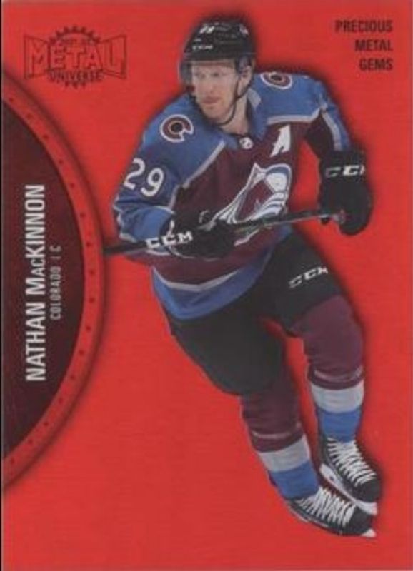 Nathan MacKinnon 2021 Metal Universe #75 Precious Metal Gems Red /100 RAW
