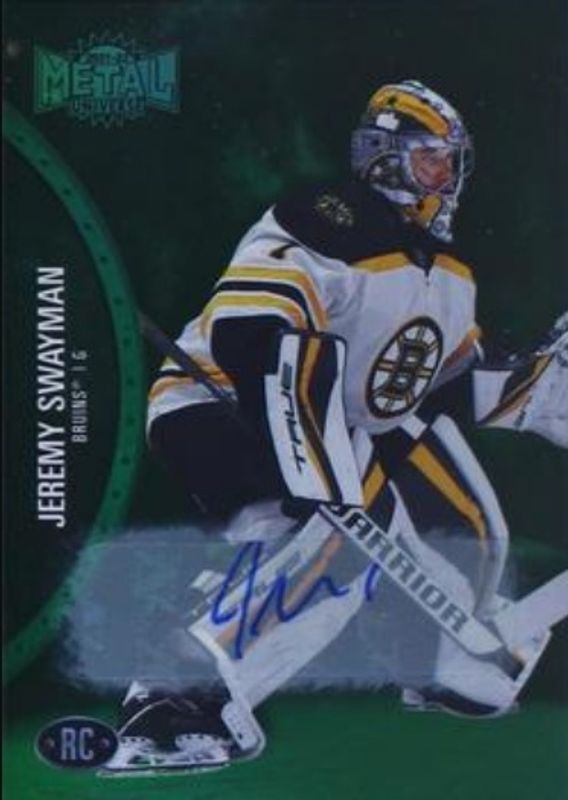 Jeremy Swayman 2021 Metal Universe #170 Autographs Green /10 Rookie RAW