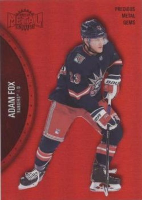 Adam Fox 2021 Metal Universe #144 Precious Metal Gems Red /100 RAW