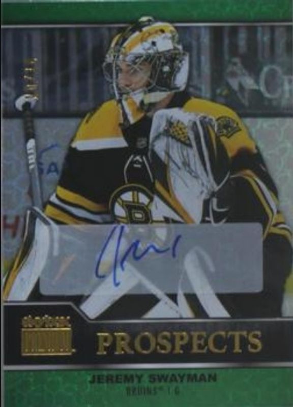 Jeremy Swayman 2021 Metal Universe #PP-10 Skybox Premium Prospects Autographs Emerald /10 Rookie RAW