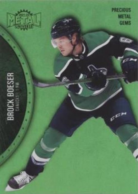 Brock Boeser 2021 Metal Universe #126 Precious Metal Gems Green /100 RAW